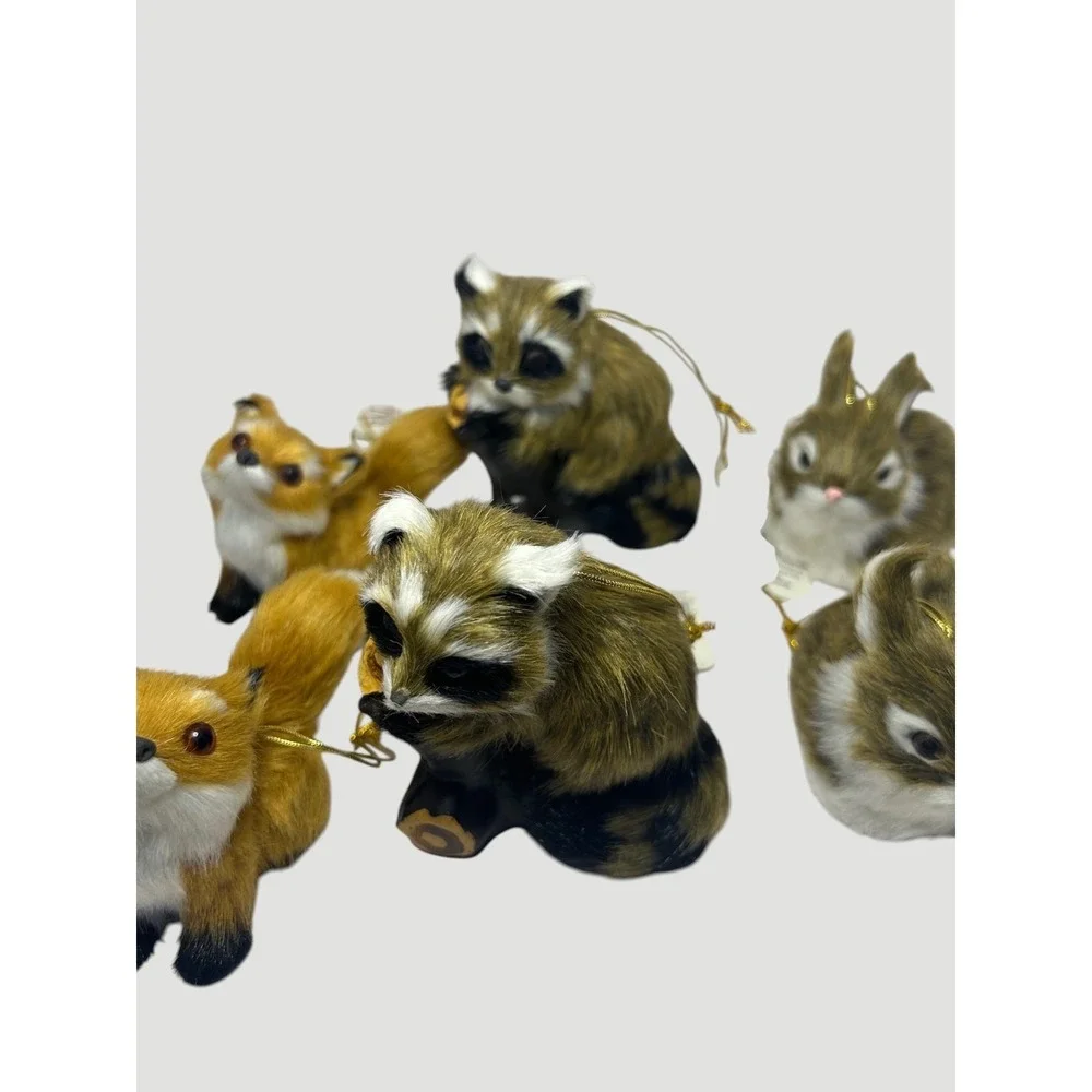 Furry Brown and White Fox Ornaments Raz Imports Christmas Raccoon Bunny Owl Faux